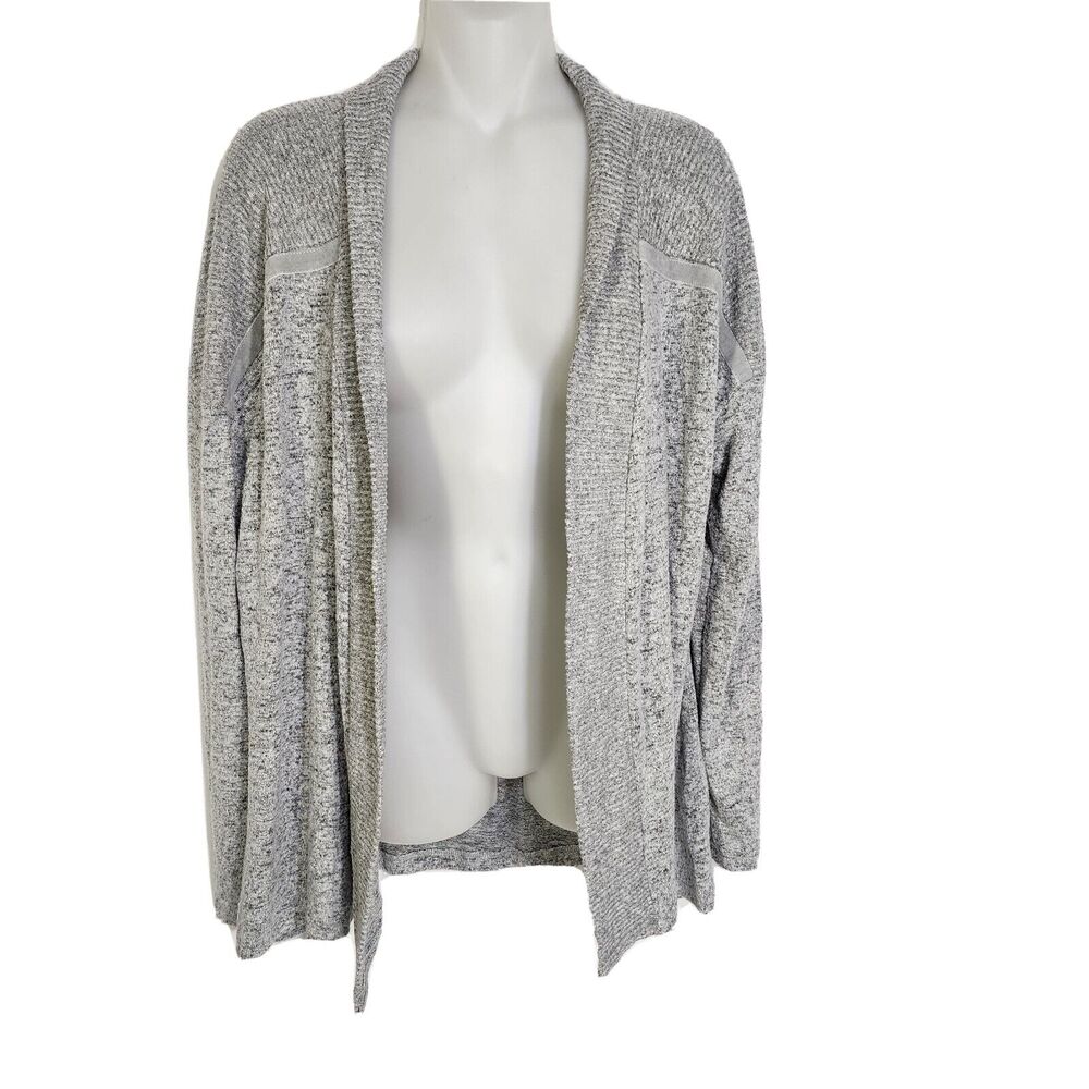 Maurices Womens Cardigan Sweater Medium Open Front Heathered Gray Velour Stripe